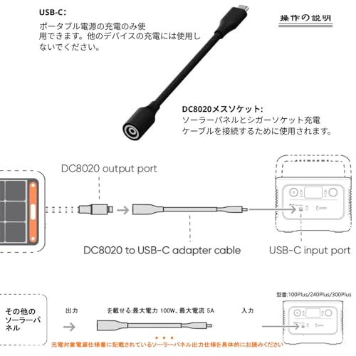 アダプターDC8020-USB-Cソーラーパネルからポータブル電源100Plus
