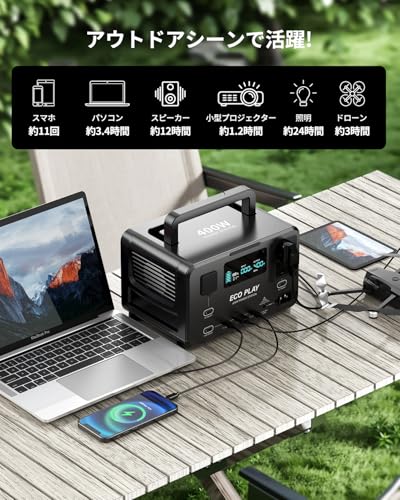 理想の軽量化を実現したデザイン】Eco Play EP400 ポータブル電源 大