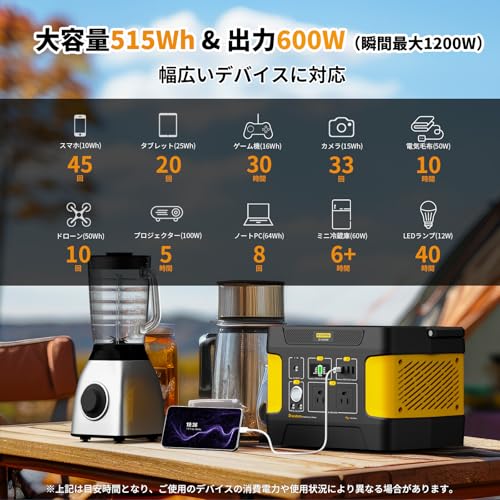 Evopow ポータブル電源 リン酸鉄 大容量 515Wh/160938mAh 出力600W