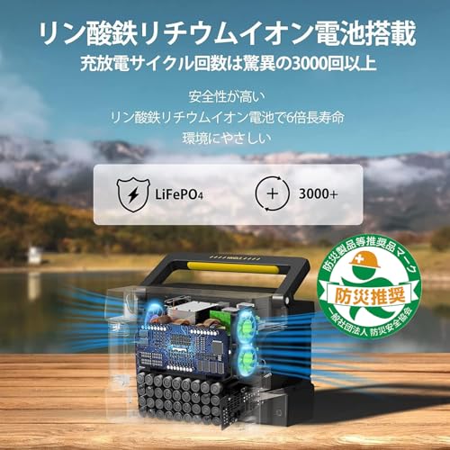 Evopow ポータブル電源 リン酸鉄 大容量 515Wh/160938mAh 出力600W (瞬間最大1200W) AC/DC/USB/Type-C 四つの充電方法 AC出力(2ポート) 100V LEDライト付き MPPT制御方式 純正弦波 家庭用 アウトドア用 ソーラー充電 地震/台風/防災/停電/緊急/非常用 ポータブルバッテリー PSE認証済