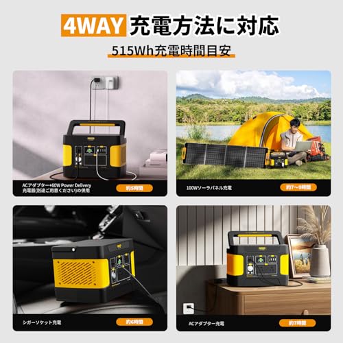 Evopow ポータブル電源 リン酸鉄 大容量 515Wh/160938mAh 出力600W