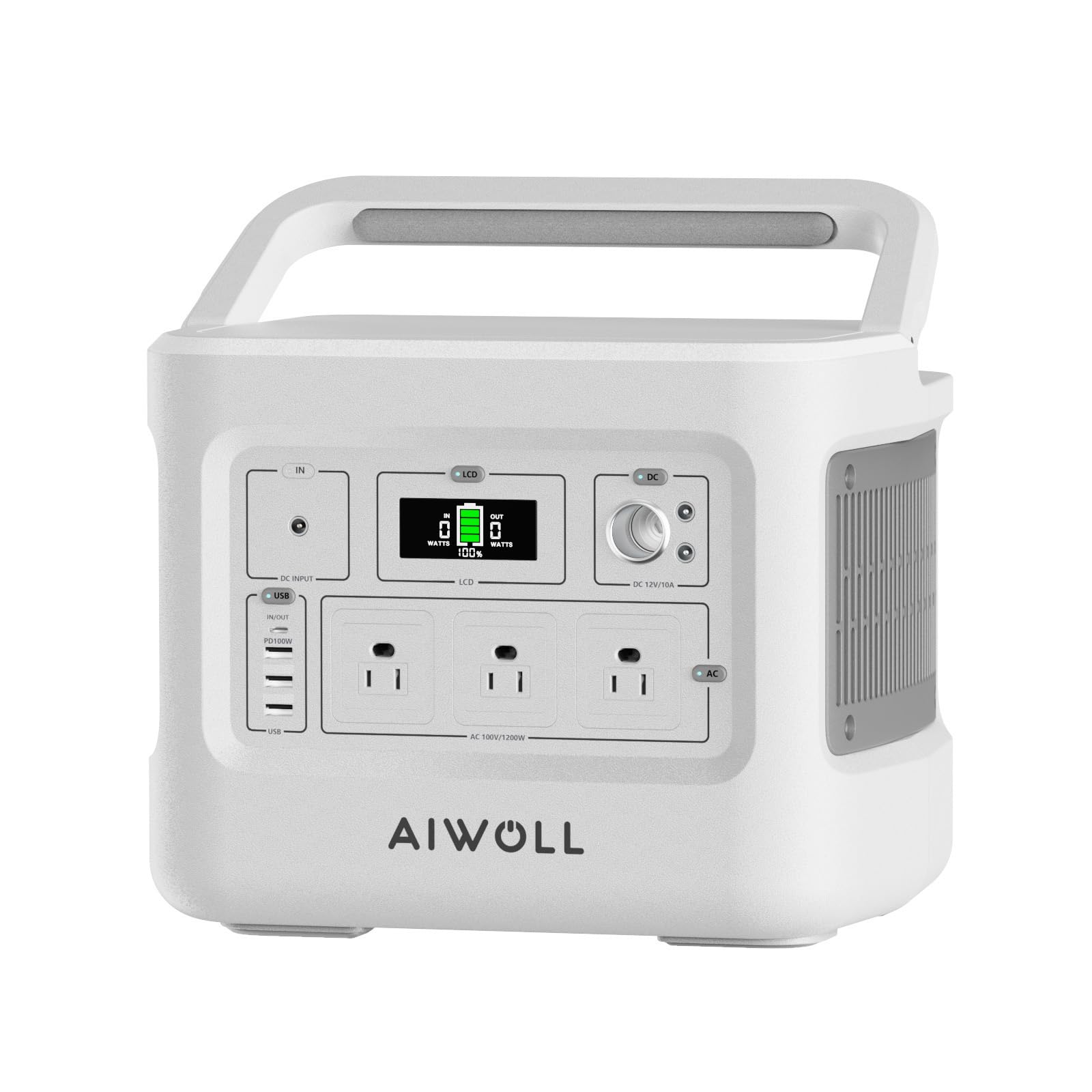 AIWOLL ポータブル電源 リン酸鉄リチウム 1531Wh 純正弦波 出力1200W (瞬間最大2400W) PD100W AC/DC/USB/Type-C 四つの充電方法 ポータブルバッテリー LEDライト付き 家庭用 アウトドア用 MPPT制御方式 ソーラー充電 地震・台風・防災バッテリー 停電/緊急/非常用電源