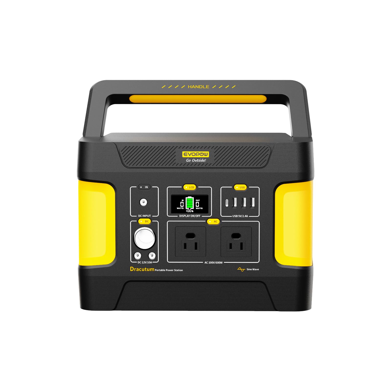 Evopow ポータブル電源 リン酸鉄 大容量 515Wh/160938mAh 出力600W (瞬間最大1200W) AC/DC/USB/Type-C 四つの充電方法 AC出力(2ポート) 100V LEDライト付き MPPT制御方式 純正弦波 家庭用 アウトドア用 ソーラー充電 地震/台風/防災/停電/緊急/非常用 ポータブルバッテリー PSE認証済