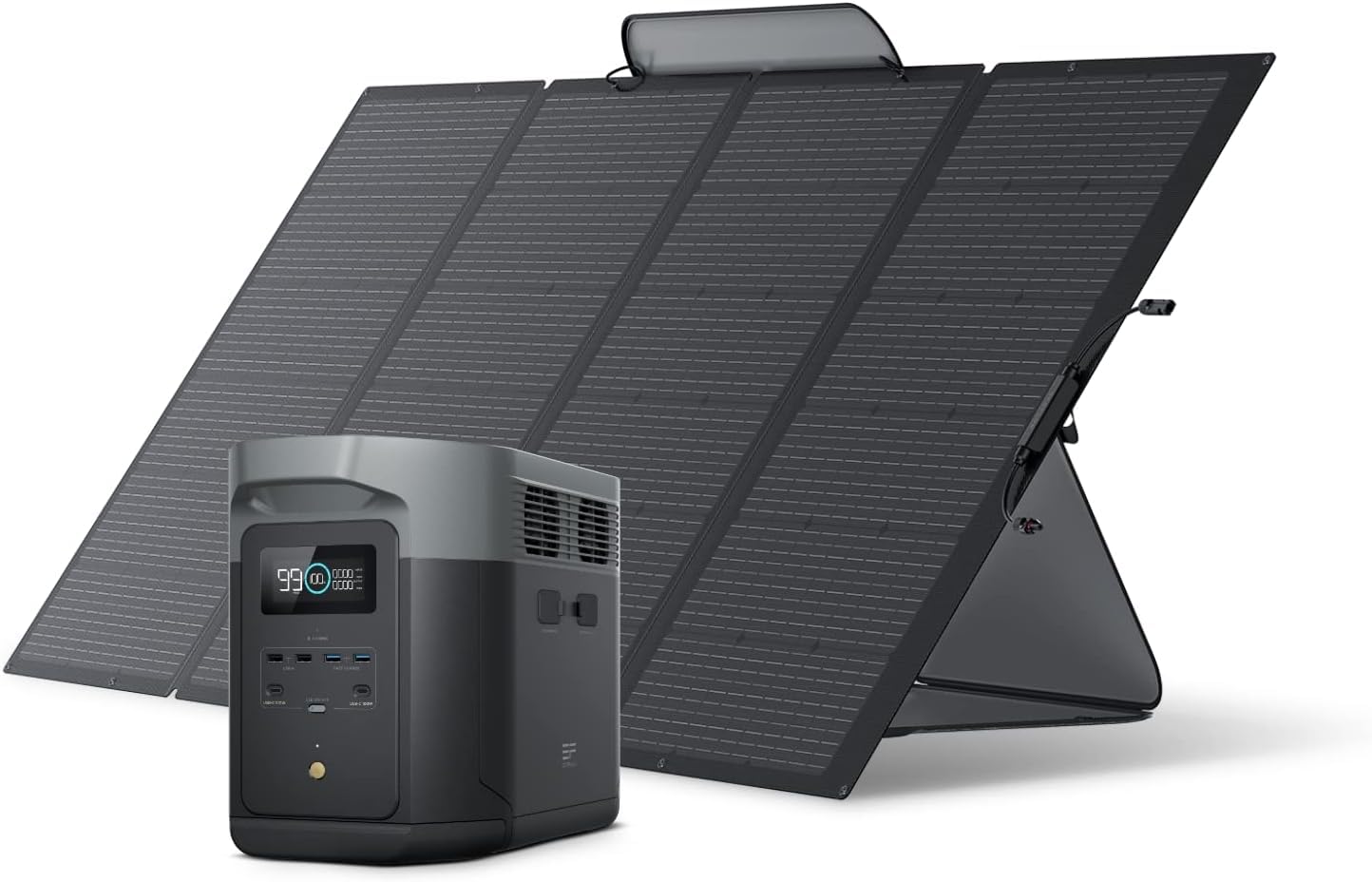 EcoFlow ポータブル電源 DELTA 2 Max + 400W ソーラーパネル 2点セット 2048Wh 大容量 エコフロー 太陽光発電 大容量 リン酸鉄リチウム 2000W定格出力 (瞬間最大2400W) 15出力ポート搭載 ソーラー充電 高変換効率 防水防塵 直列並列可 設置簡単 角度調整可 折りたたみ式 キャンプ・車中泊・アウトドア・防災・停電対策に最適