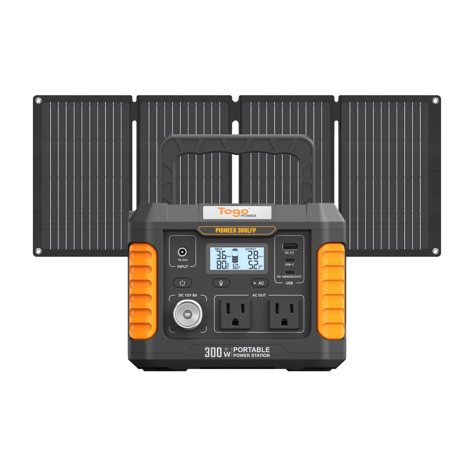 Togo Power ポータブル電源 ソーラーパネル セット 小型 静音 リン酸鉄リチウムイオン電池 177Wh/300W BMS電池保護機能 耐火性 40Ｗ太陽光パネル 24％高変換効率 ソーラー発電機 家庭用 IP67防水防塵 折りたたみ式 カラビナ付き 防災グッズ 地震応援 非常用電源 車中泊 停電対策 キャンプ 船釣り 電気代節約 PSE認証済 プレゼント 回収保証(300W+40W)